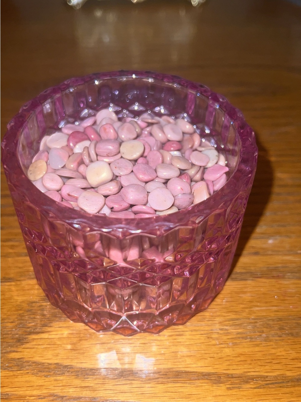 Pink Glass Decorative Bowl with pink opal stones -Home Accents
